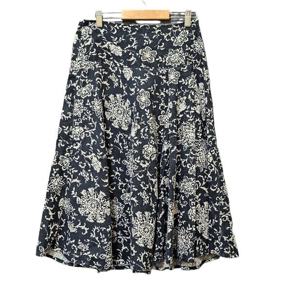 GAP Dresses & Skirts - Gap Maxi Skirt Womens Size 0 100%‎ Linen Black White Floral Flare Flowy Side Zip